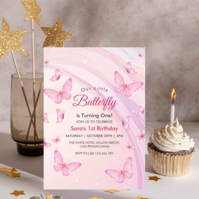 Invitation Premier anniversaire Baby Girl Butterflies Party (Créateur téléchargé)