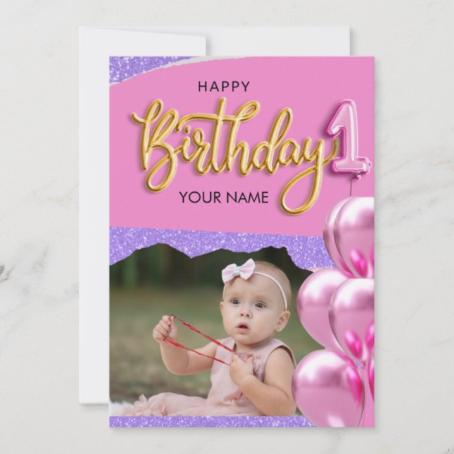 Invitation Premier anniversaire Baby Girl Photo Design (Devant)