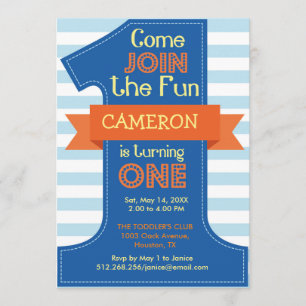 Invitation Premier anniversaire Boy Blue Anniversaire Fête In