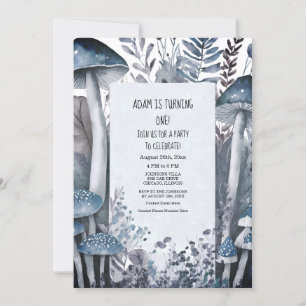 Invitation Premier anniversaire Champignons bleus Boho Boho W