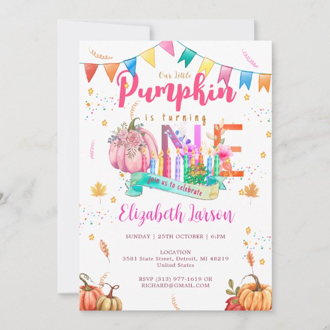 Invitation Premier anniversaire Citrouille Automne automne aq (Devant)