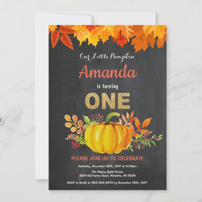 Invitation Premier Anniversaire Citrouille Automne Tableau No (Devant)