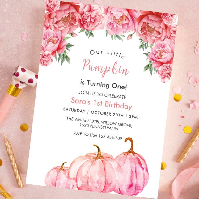 Invitation Premier anniversaire Citrouille et fête florale ro (Créateur téléchargé)