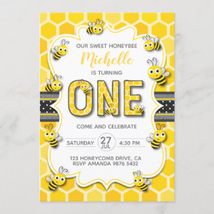 Invitation Premier anniversaire d'abeille douce de miel