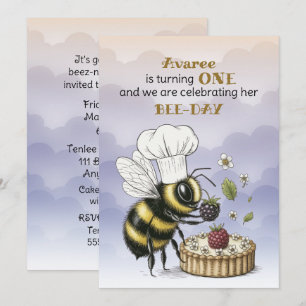 Invitation Premier anniversaire de Bébé Fille Petite Abeille