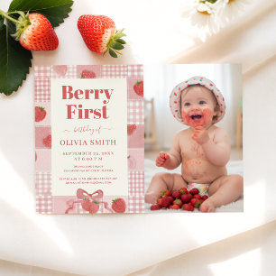 Invitation Premier anniversaire de Berry avec un nœud rose Ph