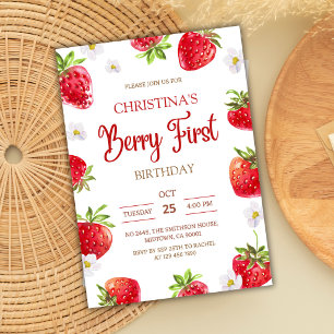 Invitation Premier anniversaire de Berry rose fraise adorable
