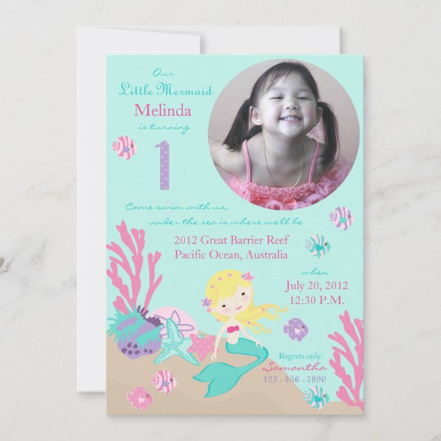 Invitation Premier anniversaire de Blonde Mermaid (Devant)