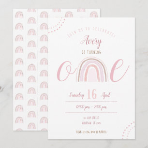 Invitation Premier anniversaire de Boho Pink Rainbow