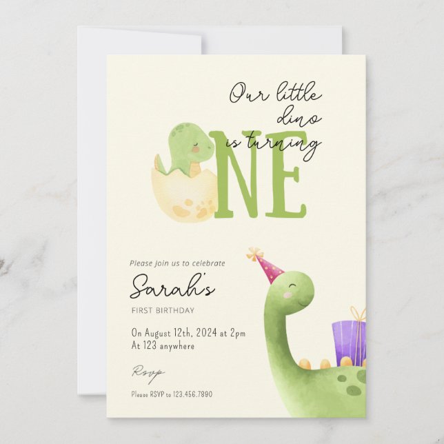 Invitation Premier anniversaire de Cute Dinosaur (Devant)