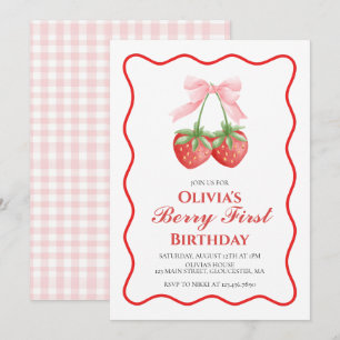 Invitation Premier anniversaire de fraise rose Berry