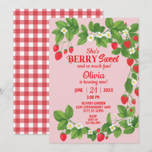 Invitation Premier anniversaire de fraise (rouge et rose)