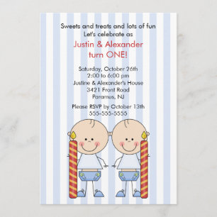 Invitation Premier anniversaire de garçons jumeaux