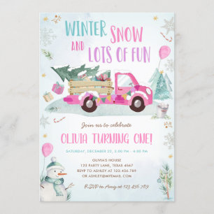Invitation Premier anniversaire de la fille amusante de neige