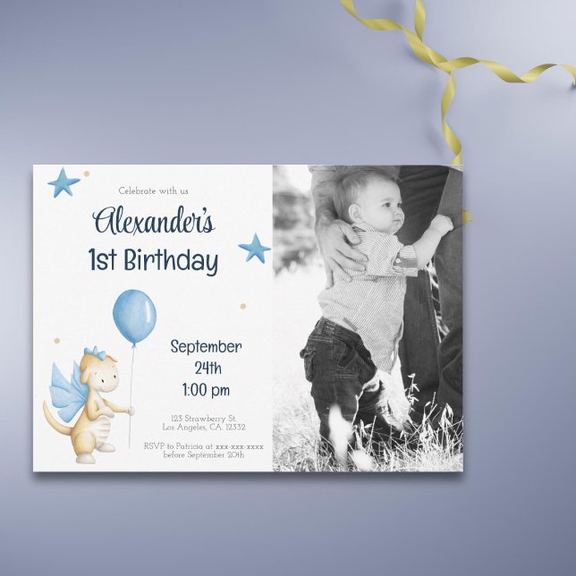 Invitation Premier anniversaire de la Marine Blue Cream Drago (Créateur téléchargé)