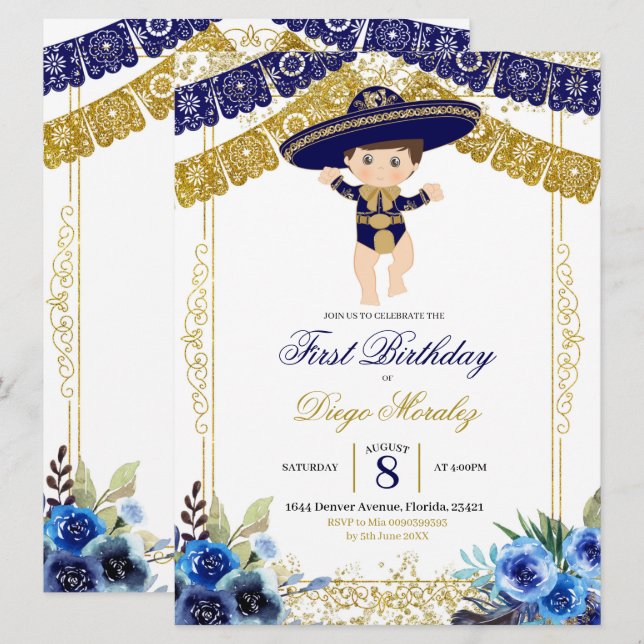 Invitation Premier anniversaire de la Marine mexicaine Blue a (Devant / Derrière)
