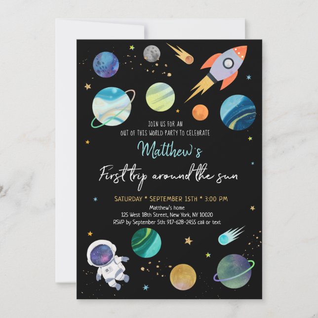 Invitation Premier anniversaire de l'astronaute spatiale (Devant)