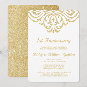 Invitation Premier anniversaire de mariage Gold Vintage Glam 