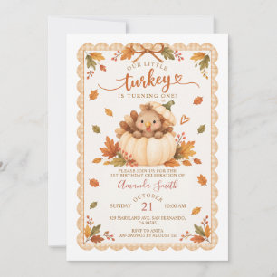 Invitation Premier anniversaire de petite dinde automne Thank