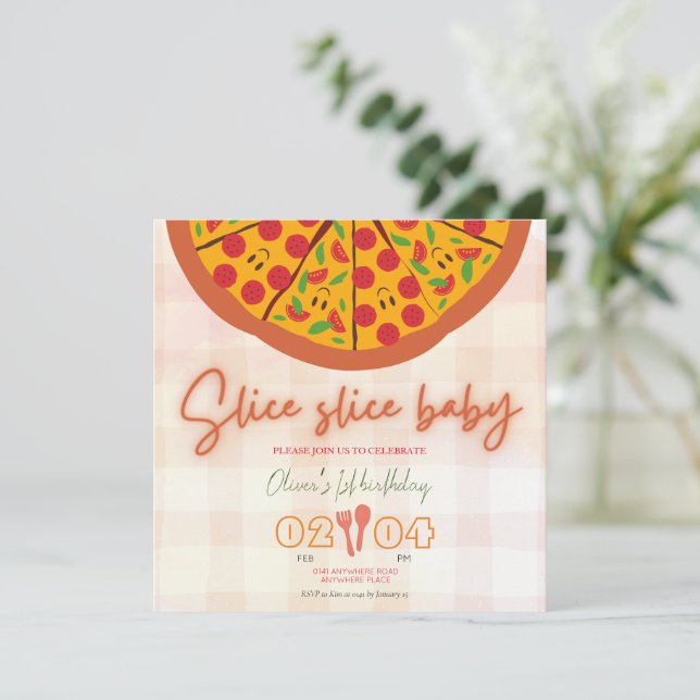 Invitation Premier anniversaire de pizza italienne moderne (Debout devant)