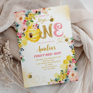 Invitation Premier anniversaire de Yellow Bee - Floral rose