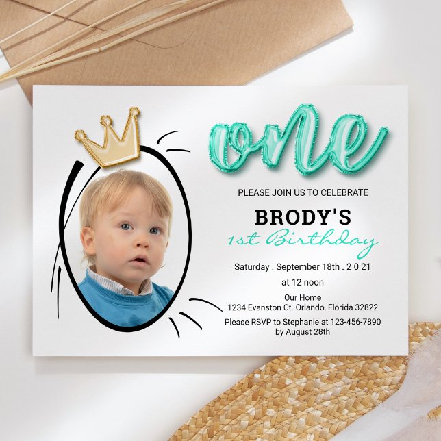 Invitation Premier anniversaire des garçons, photo minimalist (Créateur téléchargé)