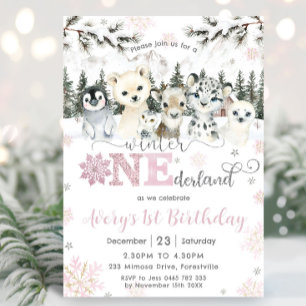 Invitation Premier anniversaire d'hiver Onederland Animaux ar