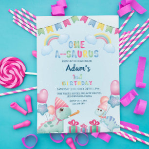 Invitation Premier Anniversaire Dinosaures & Arc-en-ciel, Ble