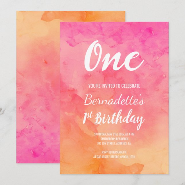 Invitation Premier anniversaire d'ombre de corail rose (Devant / Derrière)