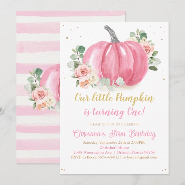 Invitation Premier anniversaire du citrouille (Devant / Derrière)