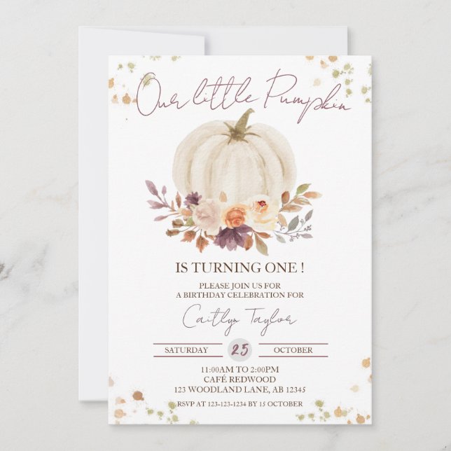 Invitation Premier anniversaire du Citrouille blanc, automne  (Devant)
