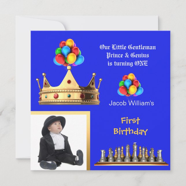 Invitation Premier anniversaire du garçon 1er Gentleman Princ (Devant)