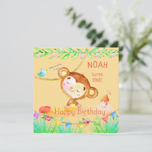 Invitation Premier anniversaire du singe amusant