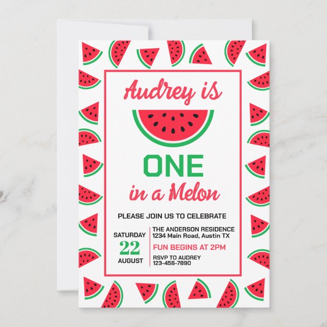 Invitation Premier anniversaire d'un melon (Devant)