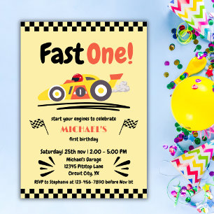 Invitation Premier Anniversaire Fast One Jaune Voiture Race V