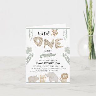 Invitation Premier Anniversaire Faune Safari Jungle Wild One