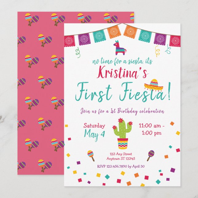 Invitation Premier anniversaire Fiesta Mexique Anniversaire I (Devant / Derrière)