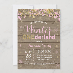 Invitation Premier Anniversaire Fille Hiver Onederland Rose e