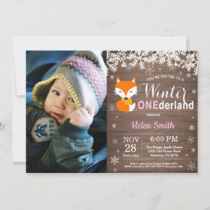 Invitation Premier Anniversaire Fille Renard Rustique Onederl