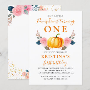 Invitation Premier Anniversaire Fleur Rose Petite Citrouille
