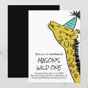 Invitation Premier anniversaire Giraffe Animaux Wild Zoo Part