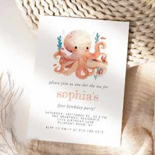 Invitation Premier Anniversaire Jolies Aquarelles Pieuvre Ora