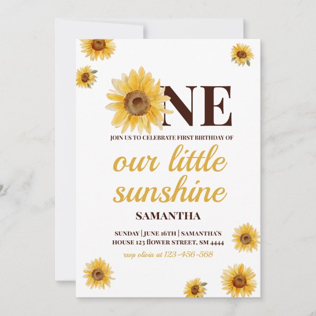 Invitation Premier anniversaire Little Sunshine Tournesol per (Devant)
