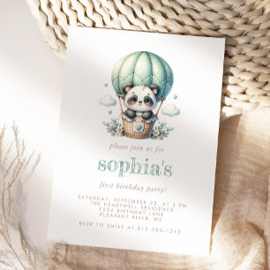 Invitation Premier Anniversaire Panda au Ballon Vert Menthe A