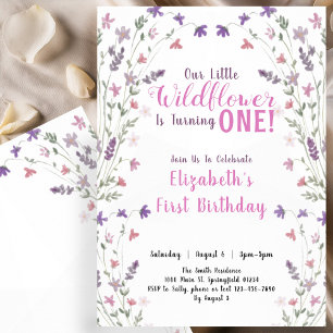 Invitation Premier anniversaire Petit Fleur sauvage Floral Gi