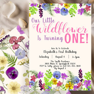 Invitation Premier anniversaire Petit Fleur sauvage Floral Gi