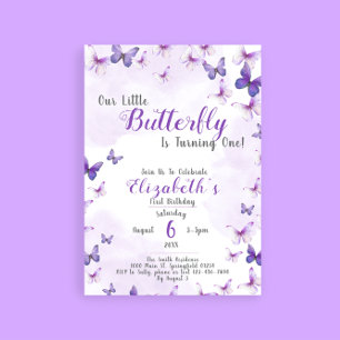 Invitation Premier Anniversaire Petit Papillon Purple Girl