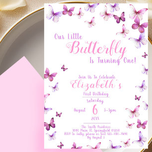Invitation Premier Anniversaire Petite Papillon Fille Rose