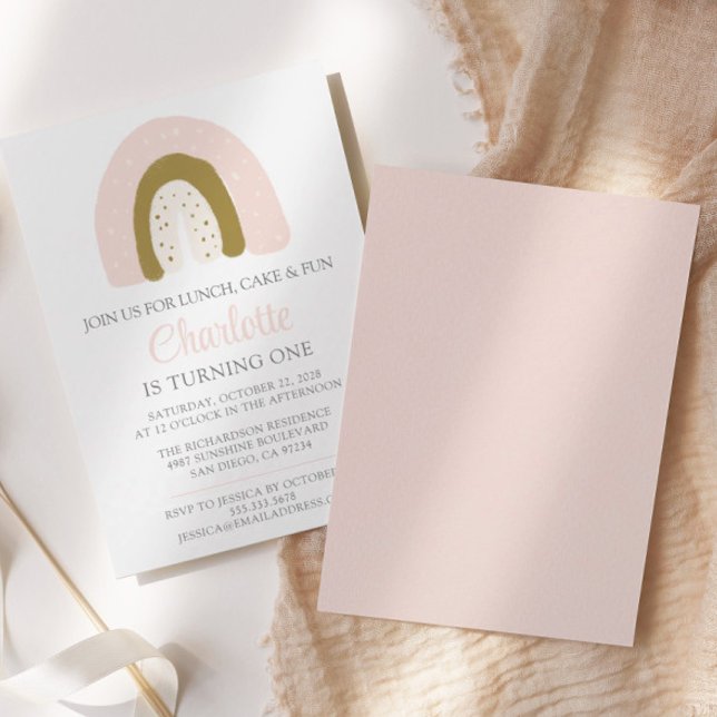 Invitation Premier Anniversaire Pink Gold Pastel Rainbow (Créateur téléchargé)