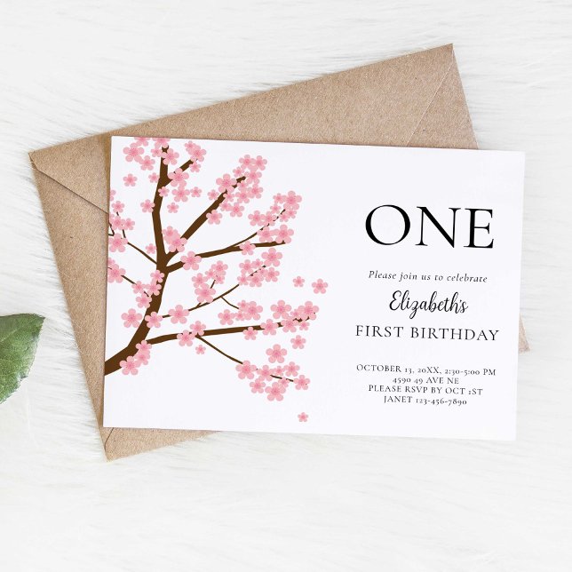 Invitation Premier Anniversaire Printemps Cerise Fleurs Flora (Créateur téléchargé)